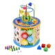 Cub activitati educative copii, 8 in 1, ceas, labirinturi, abac, forme geometrice, multicolor, lemn