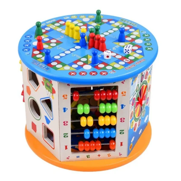 Cub activitati educative copii, 8 in 1, ceas, labirinturi, abac, forme geometrice, multicolor, lemn - imagine 10