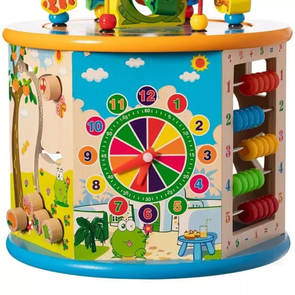 Cub activitati educative copii, 8 in 1, ceas, labirinturi, abac, forme geometrice, multicolor, lemn - imagine 5