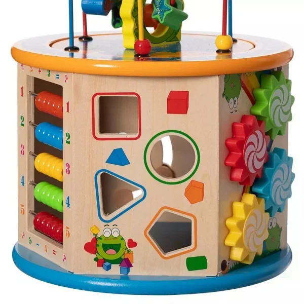 Cub activitati educative copii, 8 in 1, ceas, labirinturi, abac, forme geometrice, multicolor, lemn - imagine 8