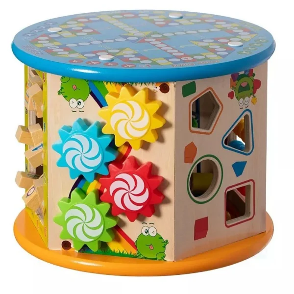 Cub activitati educative copii, 8 in 1, ceas, labirinturi, abac, forme geometrice, multicolor, lemn - imagine 15