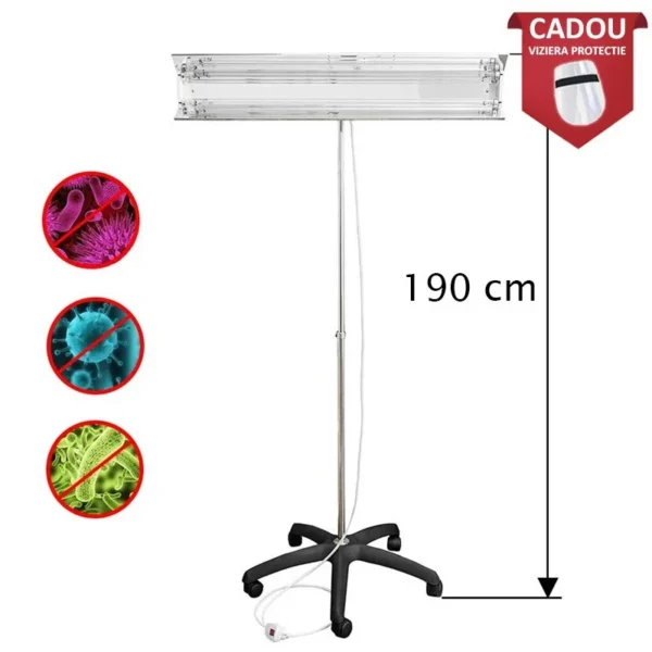 Lampa bactericida uvc portabila 2x55w, orientabila, stativ telescopic 100-190 cm, reflector, 60 mp - imagine 14