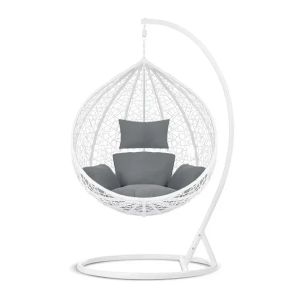 Fotoliu suspendat tip cuib, structura otel, perne incluse, alb/gri, 103x107x195 cm - imagine 1