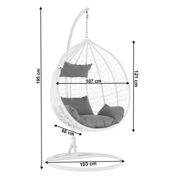 Fotoliu suspendat tip cuib, structura otel, perne incluse, alb/gri, 103x107x195 cm - imagine 2