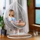 Fotoliu suspendat tip cuib, structura otel, perne incluse, alb/gri, 103x107x195 cm - imagine 3