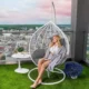 Fotoliu suspendat tip cuib, structura otel, perne incluse, alb/gri, 103x107x195 cm - imagine 4