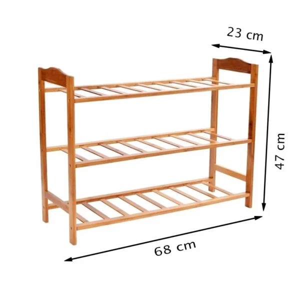Raft cu 3 nivele pentru incaltaminte, bambus, 68 x 47 x 23 cm - imagine 2