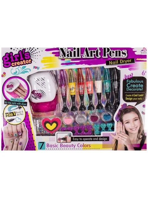 Kit pentru pictat si decorat unghiile, 7 markere, lampa, alimentare baterii, multicolor, 6+ - imagine 5
