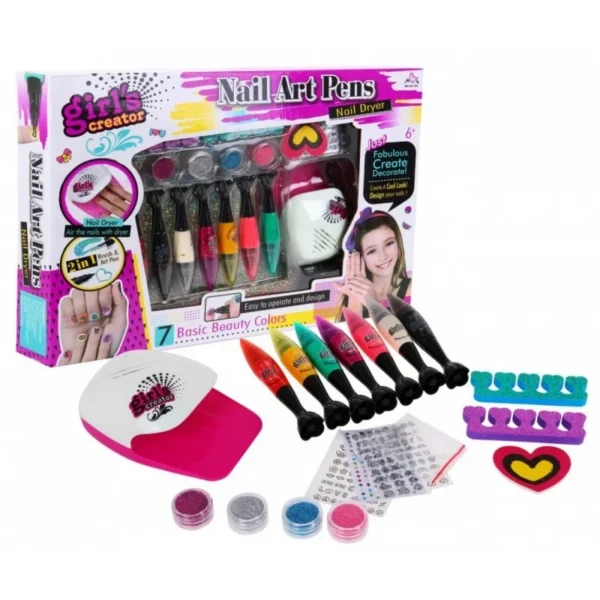 Kit pentru pictat si decorat unghiile, 7 markere, lampa, alimentare baterii, multicolor, 6+ - imagine 3
