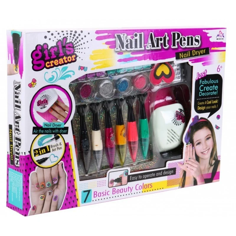 Kit pentru pictat si decorat unghiile, 7 markere, lampa, alimentare baterii, multicolor, 6+ - imagine 1