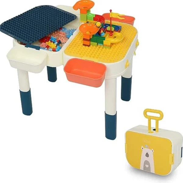 Masuta multifunctionala, doua suprafete, compatibila lego, activitati si cuburi constructii, pliabila, 57x59x45 cm - imagine 2