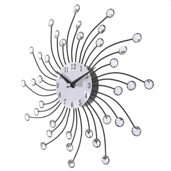 Ceas de perete cu cristale, 50 cm, mecanism quartz, cifre arabe, argintiu - imagine 1