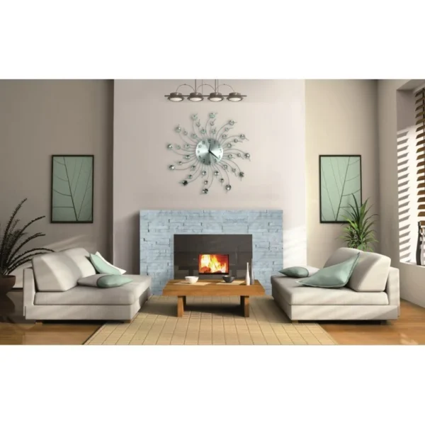 Ceas de perete cu cristale, 50 cm, mecanism quartz, cifre arabe, argintiu - imagine 4