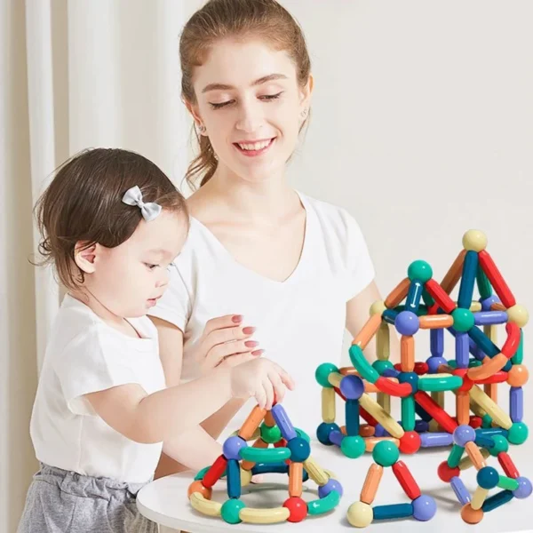 Set magnetic de constructie pentru copii, 136 piese multicolor, cutie depozitare, 2.9-8.6 cm - imagine 9