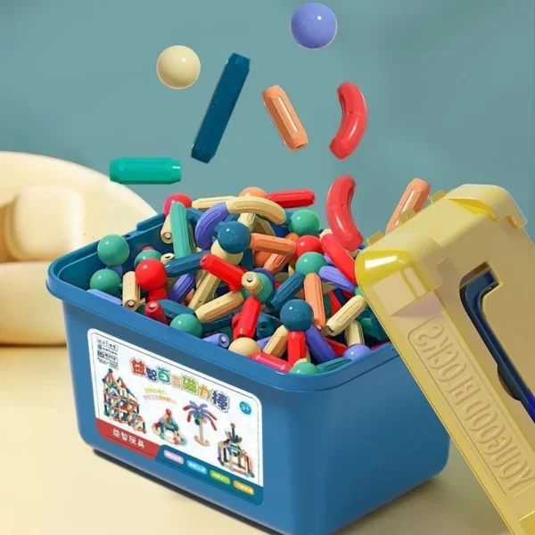 Set magnetic de constructie pentru copii, 136 piese multicolor, cutie depozitare, 2.9-8.6 cm - imagine 1
