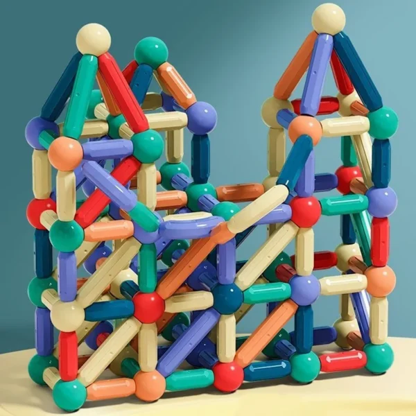 Set magnetic de constructie pentru copii, 136 piese multicolor, cutie depozitare, 2.9-8.6 cm - imagine 5