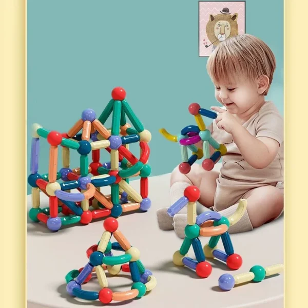 Set magnetic de constructie pentru copii, 136 piese multicolor, cutie depozitare, 2.9-8.6 cm - imagine 7