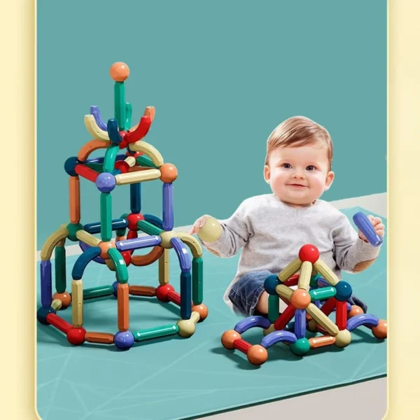 Set magnetic de constructie pentru copii, 136 piese multicolor, cutie depozitare, 2.9-8.6 cm - imagine 8