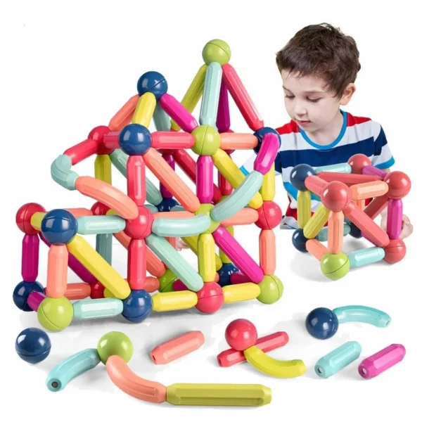 Set magnetic de constructie, joc creativ pentru copii, 66 piese diferite forme si culori - imagine 4
