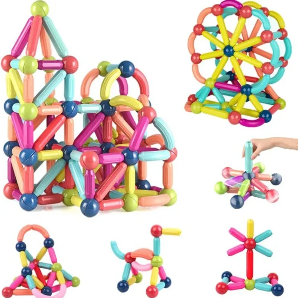 Set magnetic de constructie, joc creativ pentru copii, 66 piese diferite forme si culori - imagine 6
