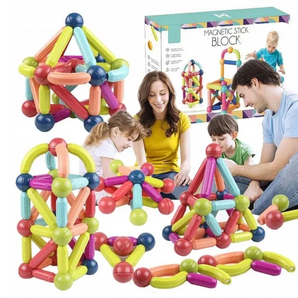 Set magnetic de constructie, joc creativ pentru copii, 66 piese diferite forme si culori - imagine 1