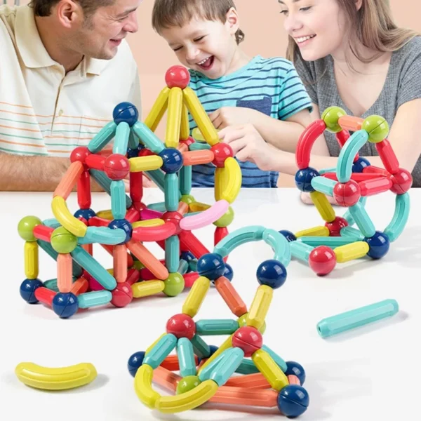 Set magnetic de constructie, joc creativ pentru copii, 66 piese diferite forme si culori - imagine 8