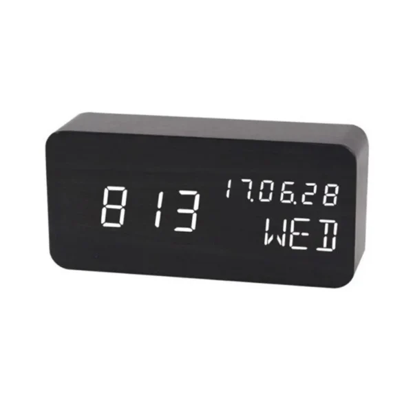 Ceas digital led, ora, data, temperatura, alarma, alimentare duala, mdf - imagine 2