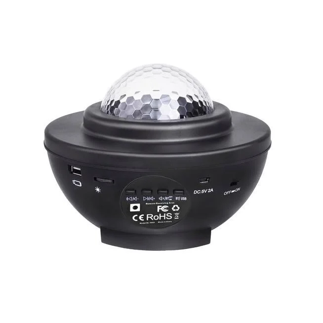 Lampa de noptiera cu proiector, muzicala, LED, telecomanda, bluetooth, incarcare USB, negru, 17x13 cm, Isotrade Lampa de noptiera cu proiector, muzicala, LED, telecomanda, bluetooth, incarcare USB, negru, 17x13 cm, Isotrade - imagine 1