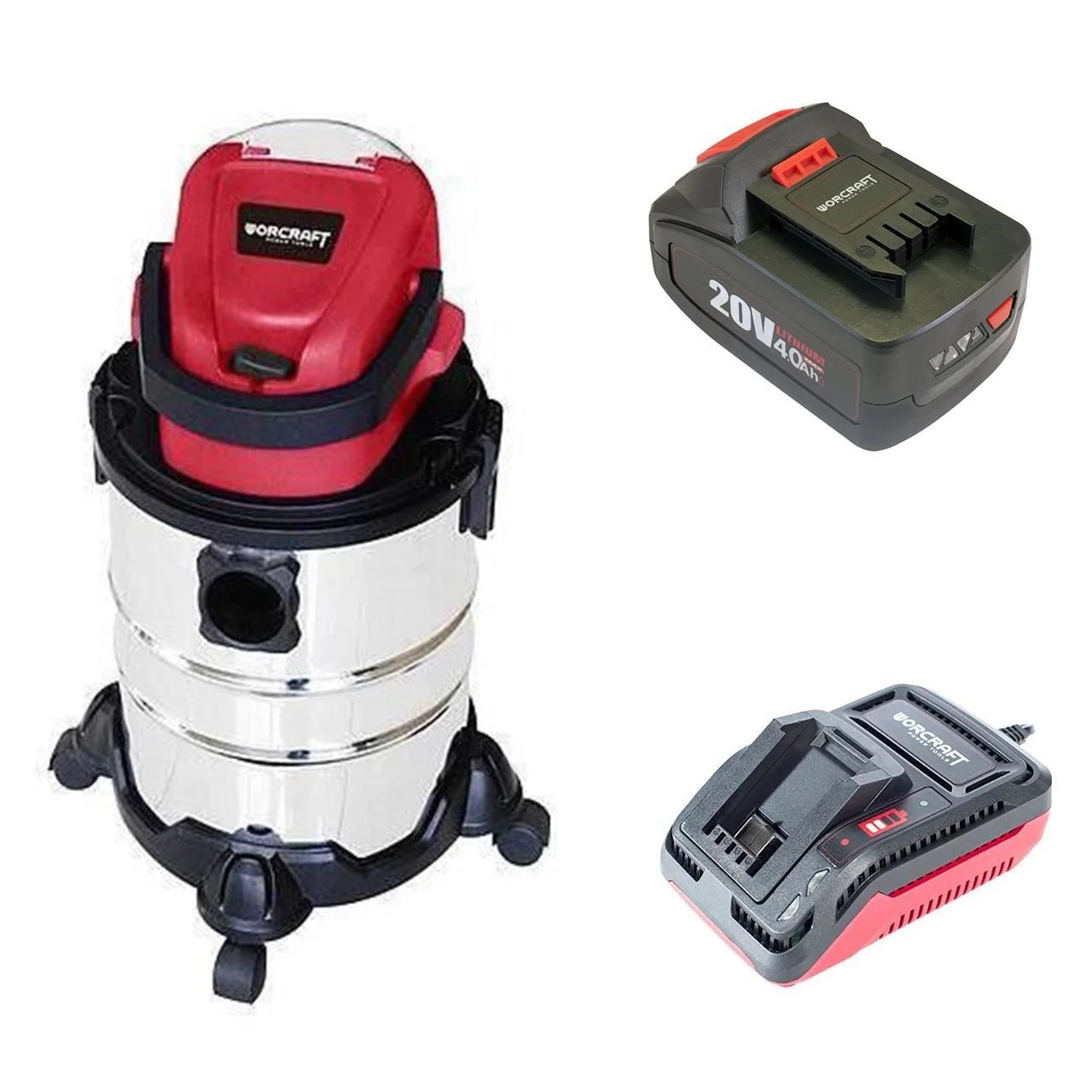 Aspirator industrial, 20V Li-ion, cu acumulator 4 Ah, incarcator, 20 L, umed/uscat, Worcraft Aspirator industrial, 20V Li-ion, cu acumulator 4 Ah, incarcator, 20 L, umed/uscat, Worcraft - imagine 1