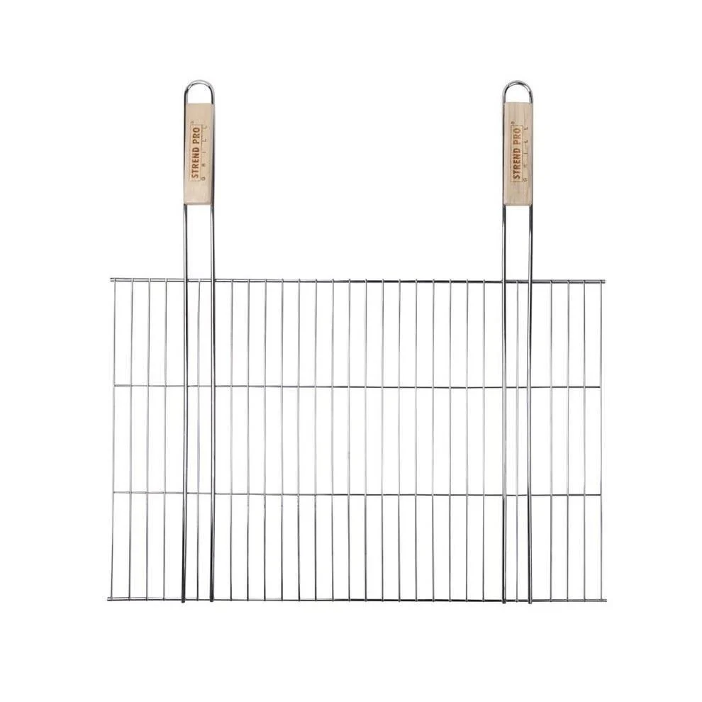 Grill, pentru gratar, dreptunghiular, cromat, maner lemn, 58×38 cm
