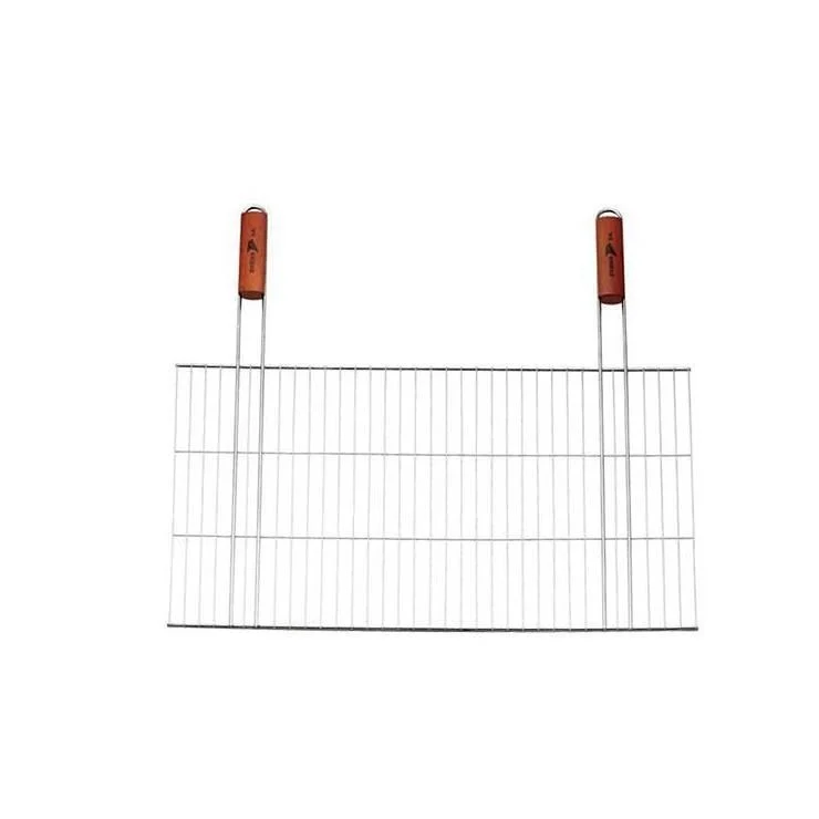 Grill, pentru gratar, dreptunghiular, cromat, maner lemn, 48×38 cm