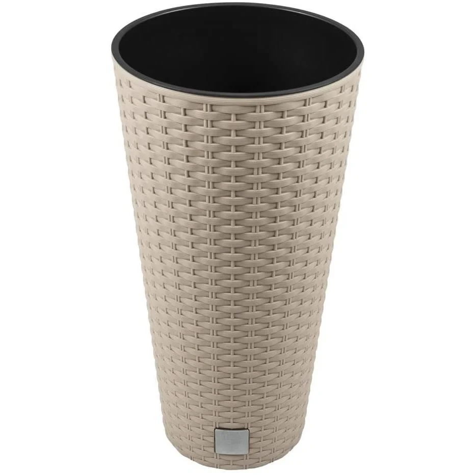 Ghiveci decorativ de flori, rotund inalt, 25×47.6 cm, cafeniu, imitatie ratan, Rato