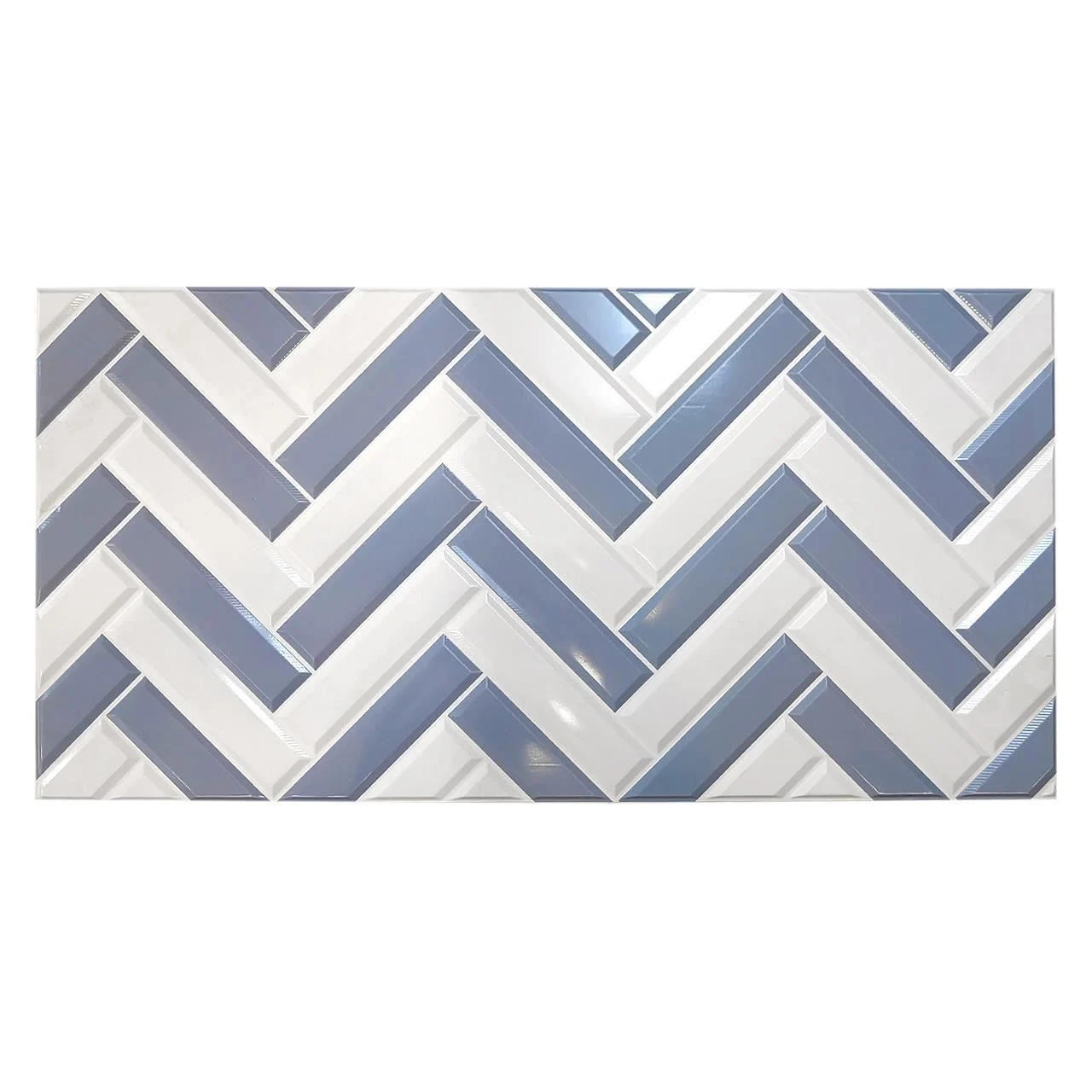 Panou decorativ, PVC, model zig-zag 3D, alb-albastru, 96x48.5cm Panou decorativ, PVC, model zig-zag 3D, alb-albastru, 96x48.5cm - imagine 1