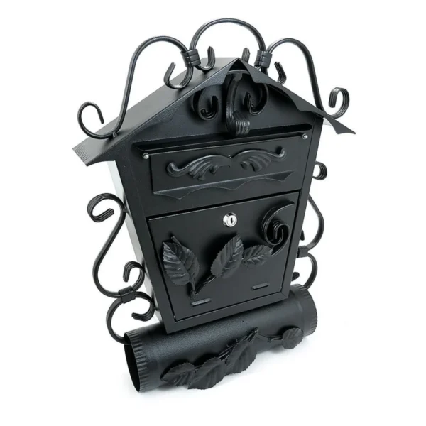 Cutie postala, cu loc pentru ziar, elemente forjate, negru, format C4, 52.5x15.5x53 cm, Damech - imagine 1