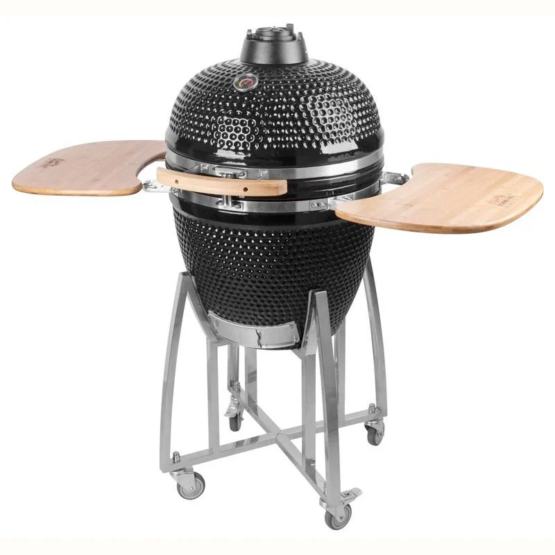 Gratar gradina, grill rotund, ceramic, cu roti, capac, rafturi, 130x73x122 cm, Kamado Egg 21