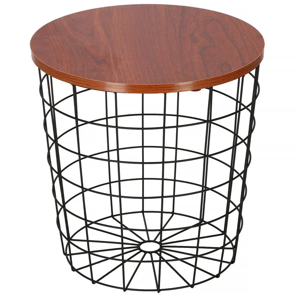 Masa rotunda cu cos depozitare, MDF, baza metalica, negru si maro, 30.5/39×40 cm, Springos