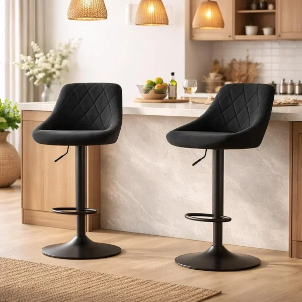 Scaun de bucatarie/bar, Artool, Kast, rotativ, catifea neagra, picior metal negru, 45.5x49x105 cm - imagine 8