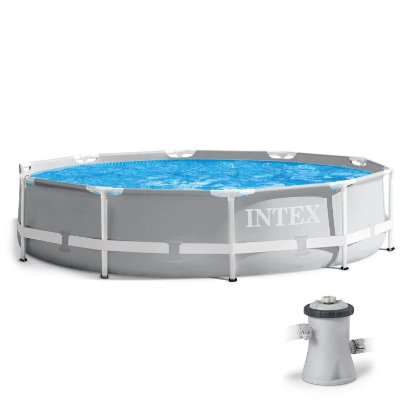 Piscina structura metalica, rotunda, cu filtru, pompa, gri, 305×76 cm, Intex Prism Frame