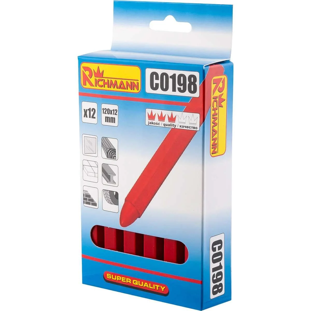 Creta tehnica, rosu, set 12 buc, 12x120 mm, Richmann Creta tehnica, rosu, set 12 buc, 12x120 mm, Richmann - imagine 1