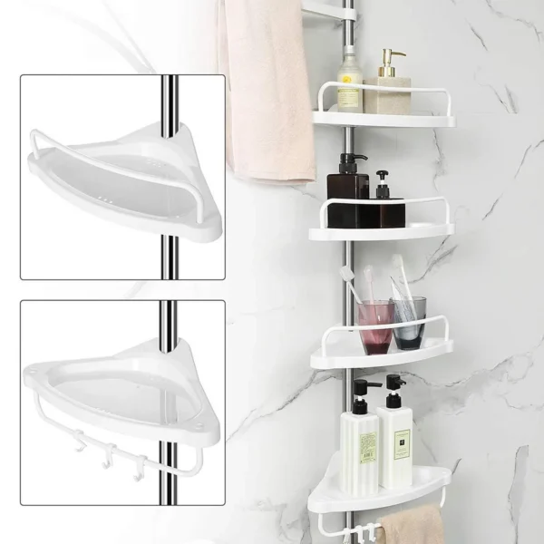 Raft pentru baie/dus, Vasagle, reglabil, otel, 4 rafturi, cuier, 95-300 cm - imagine 2