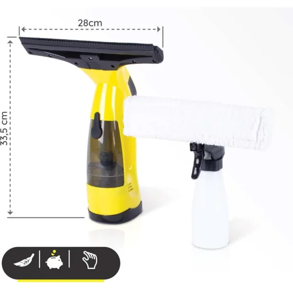 Aspirator de geamuri si oglinzi, electric, stergator fara fir cu acumulator 200 mAh, 280 ml, laveta microfibra - imagine 2