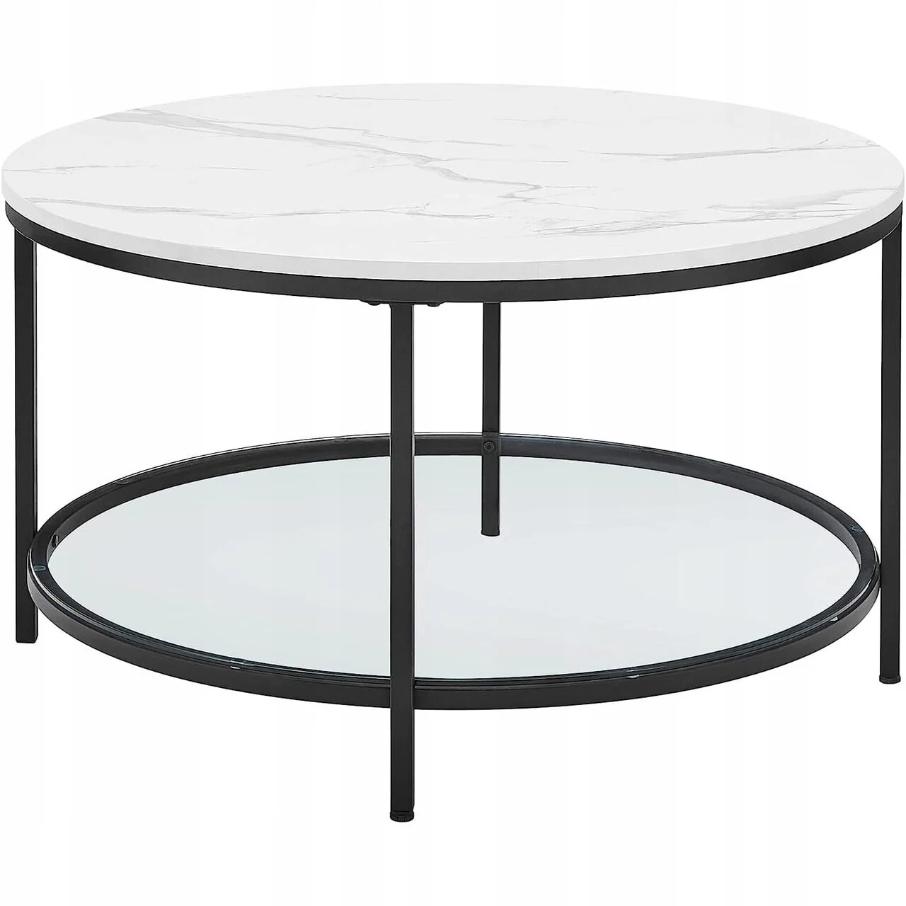Masa de cafea, Artool, cu raft depozitare din sticla, rotunda, pal, otel, alb si negru, 80×45.5 cm