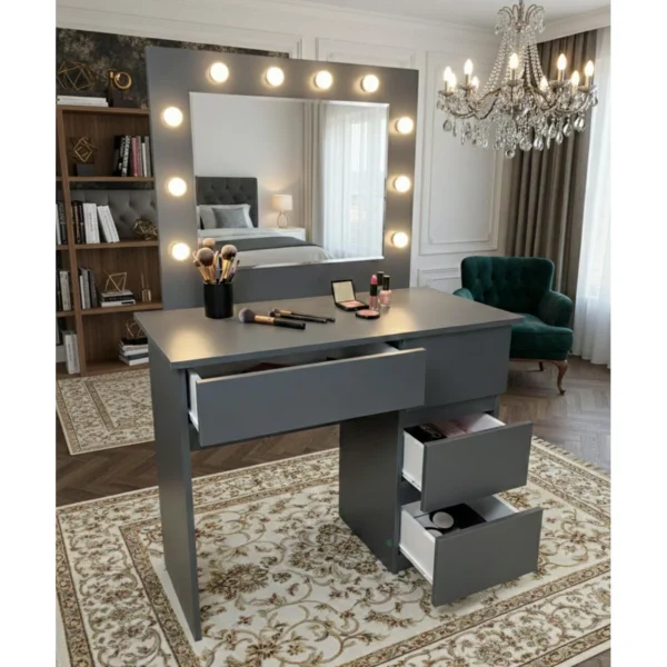 Masa de toaleta/machiaj, Irina, antracit, cu oglinda si LED-uri, 94x43x141 cm - imagine 2
