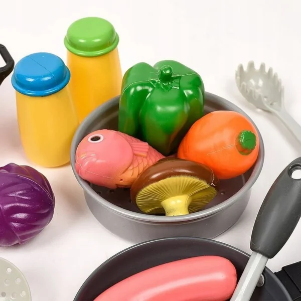 Set 22 accesorii bucatarie copii, alimente, condimente, oale, ustensile, multicolor - imagine 10