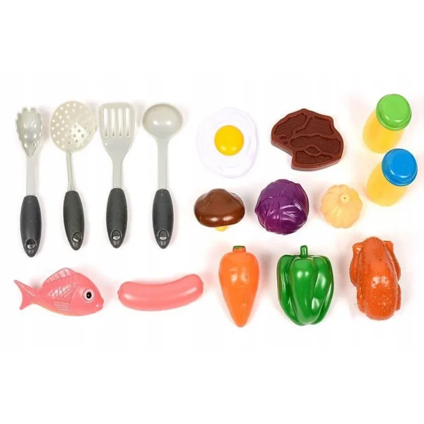 Set 22 accesorii bucatarie copii, alimente, condimente, oale, ustensile, multicolor - imagine 7