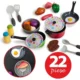 Set 22 accesorii bucatarie copii, alimente, condimente, oale, ustensile, multicolor
