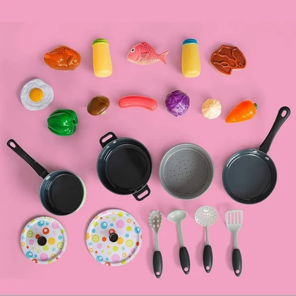 Set 22 accesorii bucatarie copii, alimente, condimente, oale, ustensile, multicolor - imagine 11