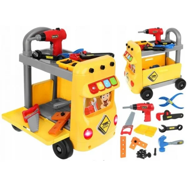 Banc de lucru pentru copii, forma autobuz, sunete, 38 accesorii multicolore - imagine 2