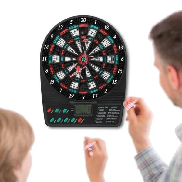 Joc mini darts cu afisaj electronic, 2-8 jucatori, 3 sageti, efecte sonore, 18x3x26 cm - imagine 2