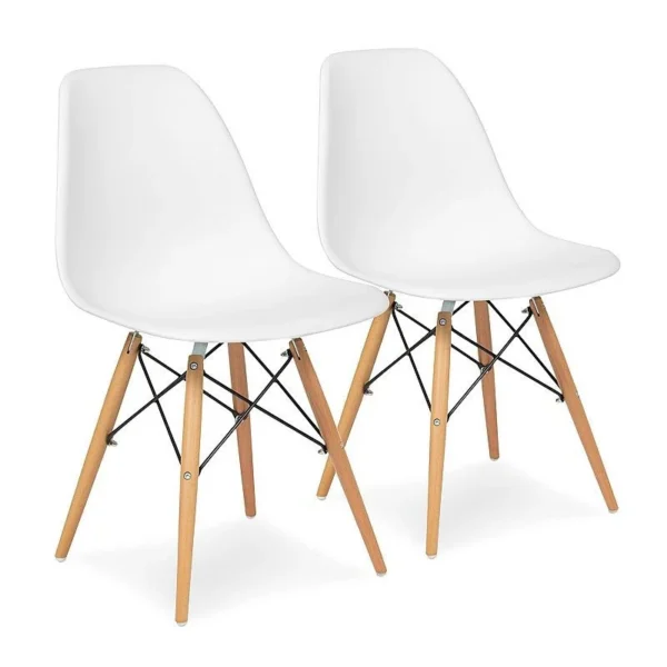 Scaun stil scandinav, pentru bucatarie si dining, alb, picioare lemn natur - imagine 6